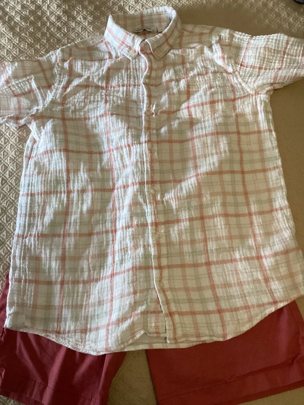 Janie & Jack soft red plaid gauze shirt with Crewcuts  drawstring shorts size 16